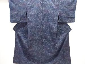 アンティーク　花模様織り出し手織り紬着物